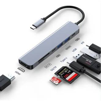 HUB 7 PORTAS TIPO C LOTUS USB 3.0/2.0/HDTV/SD/TF - 9618 - UN - MD9