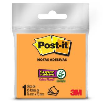 POST IT BLOCO ADESIVO 654 45F - 76X76 - LARANJA - UN - 3M