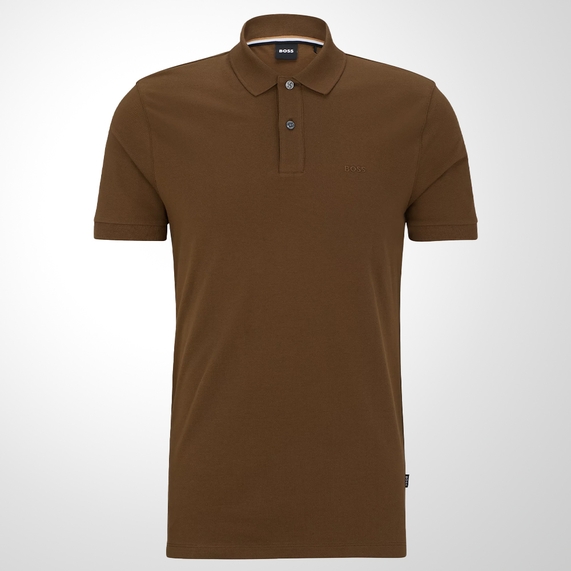 POLO BOSS MASCULINA REGULAR LOGO BORDADO MARROM ESCURO