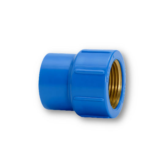 LUVA DE PVC AZUL SOLDÁVEL COM BUCHA DE LATÃO AMANCO 32 MM x 1