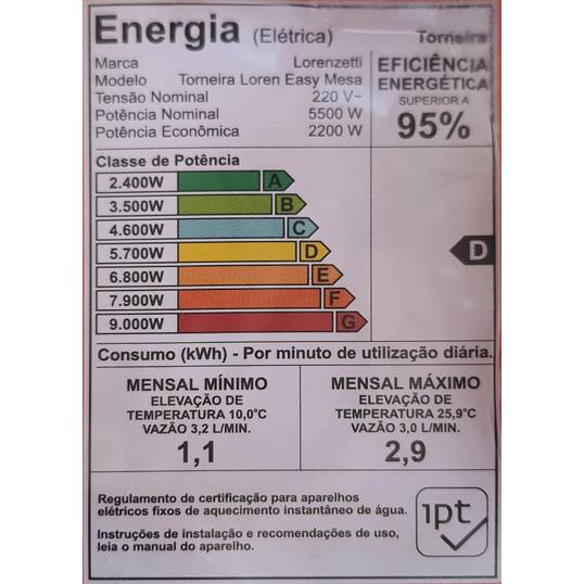 TORNEIRA ELÉTRICA EASY LORENZETTI - MESA 220 V 5500 W
