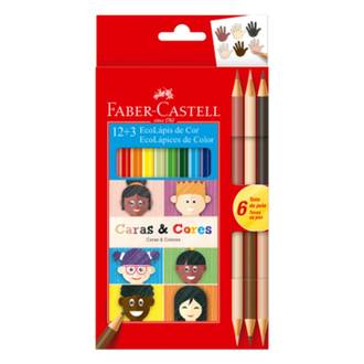 LAPIS DE COR CARAS & CORES 12 CORES + 6 TONS DE PELE - C/12 - CX 12 - FABER