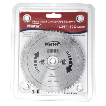 DISCO SERRA CARBONO 4 3/8 60D F20 MISTER