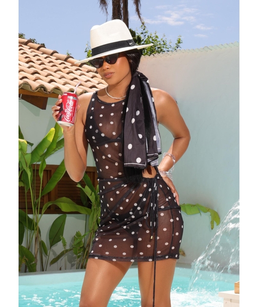 SAÍDA DE PRAIA DRESS FRANZIDO LATERAL NO TULE PRETA COLEÇÃO PÉTIT POÁ