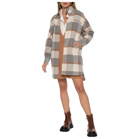 CASACO FEMININO LONGO XADREZ ANIMALE JEANS
