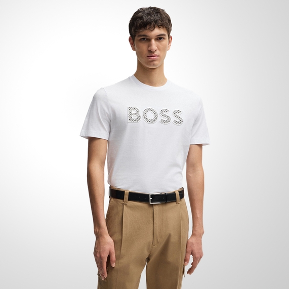 CAMISETA BOSS MASCULINA JERSEY ALGODÃO DETALHE LOGO BRANCA