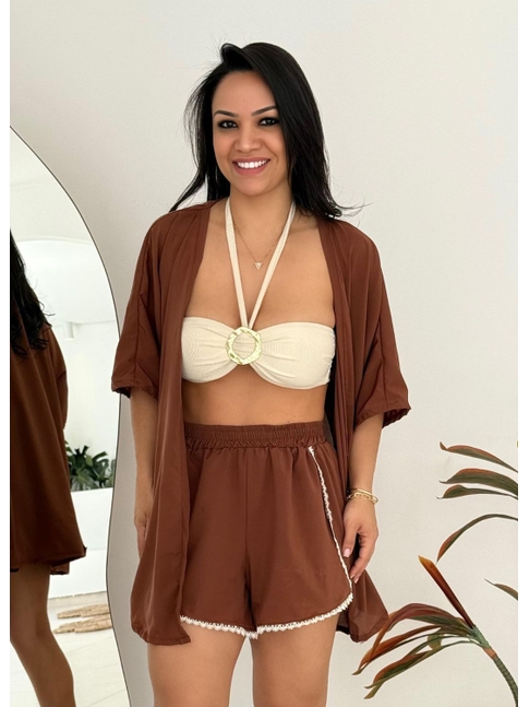SAÍDA DE PRAIA KIMONO COM SHORT NA SEDINHA MARROM DUDACOMB2
