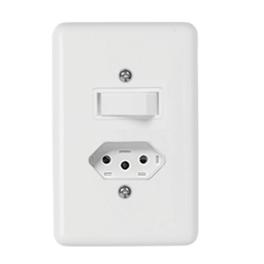 INTERRUPTOR 1 TECLA PARALELA + TOMADA FIXA DE EMBUTIR 2P + T 20A 250V