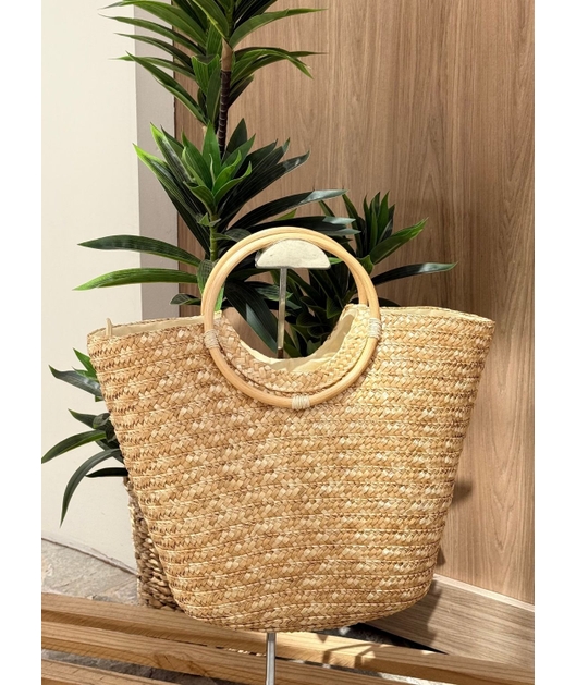 BOLSA ESTRUTURA EM PALHA NATURAL ALÇAS ARGOLAS