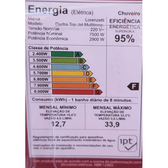 CHUVEIRO ELÉTRICO TOP JET MULTITEMPERATURAS LORENZETTI 220 V 7500 W