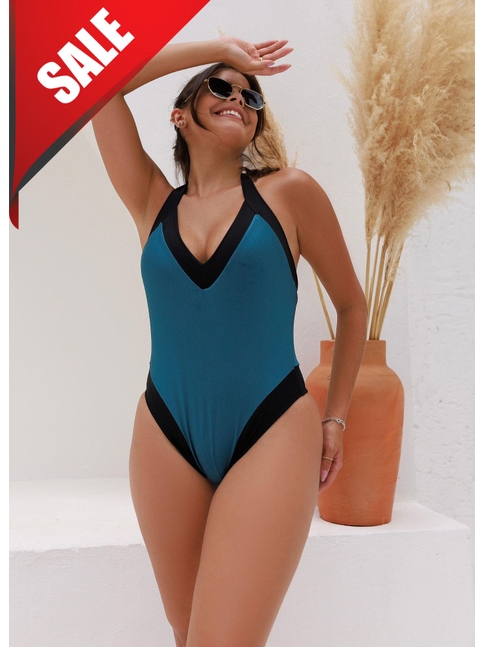 MAIÔ TRILOBAL COLEÇÃO GRINGA DECOTE V AZUL COM PRETO