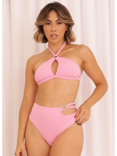 BIQUÍNI TOP FRENTE ÚNICA CALCINHA ALTA ROSA COLEÇÃO MARÉ FASHION