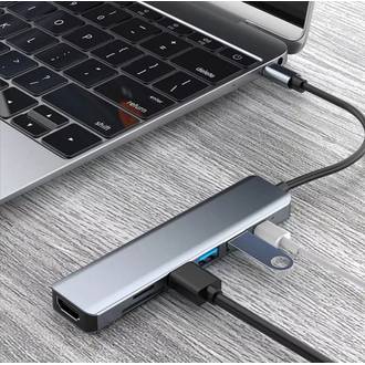 HUB 7 PORTAS TIPO C LOTUS USB 3.0/2.0/HDTV/SD/TF - 9618 - UN - MD9