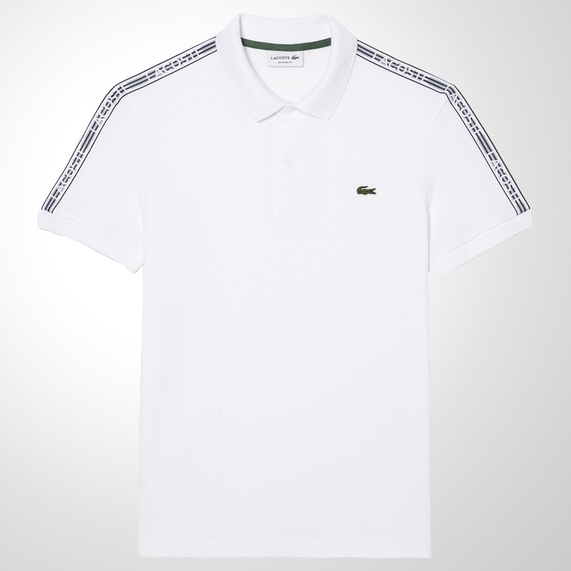 POLO MASCULINA PIQUET LOGO STRIPE BRANCA LACOSTE