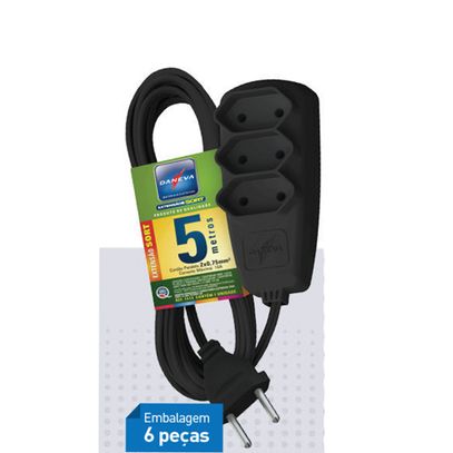 EXTENSAO DANEVA SORT PL 2P NBR 03m 0,75mm PRETA