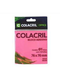 BLOCO ADESIVO 100F - 76X76MM - ROSA NEON - UN - COLACRIL