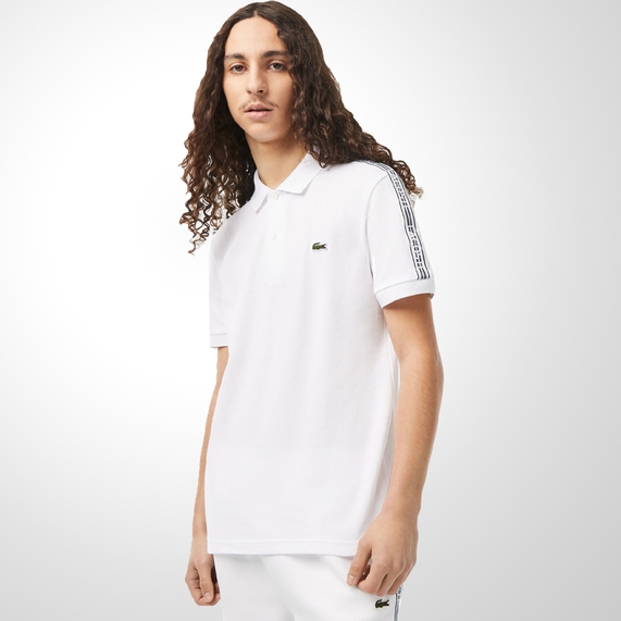 POLO MASCULINA PIQUET LOGO STRIPE BRANCA LACOSTE