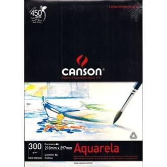 BLOCO AQUARELA 300G A4 12FL  - BRANCO - PCT 10 - CANSON