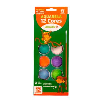 AQUARELA EM PASTILHA C/PINCEL C/12 CORES - 4193 - PCT 6 - LEO E LEO
