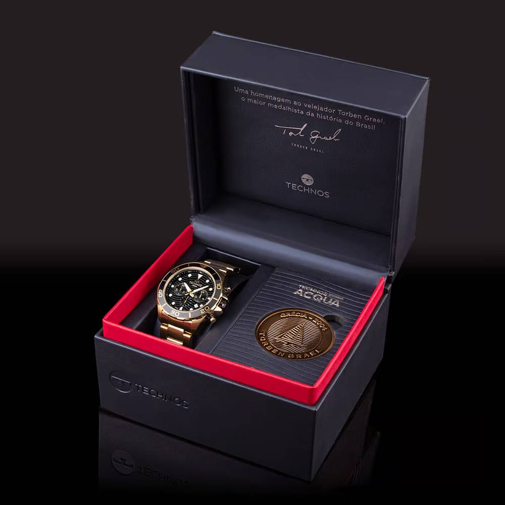 Kit Technos Masculino Acqua Dourado e Preto