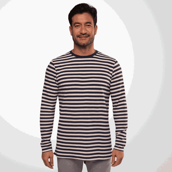 CAMISETA MANGA LONGA PADRÃO LISTRADA MARINHO