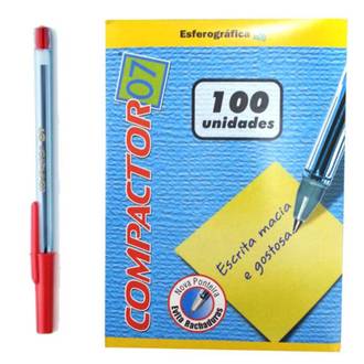 CANETA COMPACTOR 07 0,7MM - VERMELHO - CX 100 - COMPACTOR