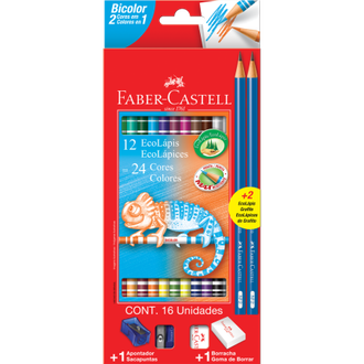 LAPIS DE COR BICOLOR 24 CORES REDONDO - C/12 - UN - FABER