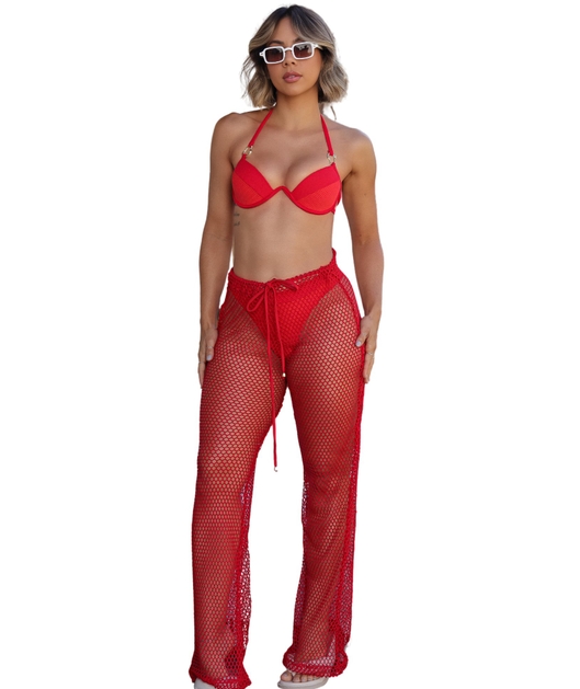 SAÍDA DE PRAIA CALÇA TELA ARRASTÃO VERMELHO