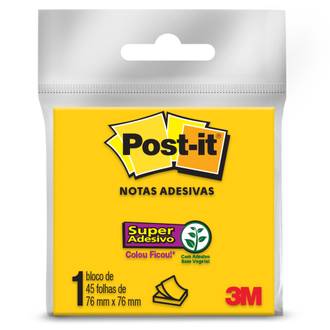 POST IT BLOCO ADESIVO 654 45F - 76X76 - AMARELO NEON - UN - 3M