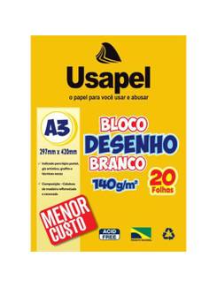 BLOCO DESENHO 140G A3 20FL - 25059 - BRANCO - UN - USAPEL