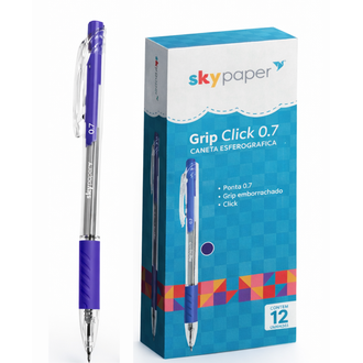CANETA ESFER. C/GRIP CLICK 0,7MM - SK0417 - AZUL - UN - SKYPAPER