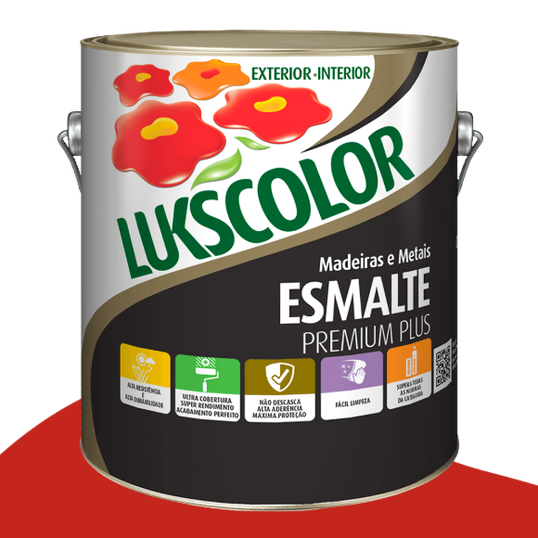 ESMALTE SINTÉTICO LUKSCOLOR BASE SOLVENTE ALTO BRILHO VERMELHO 3.6L