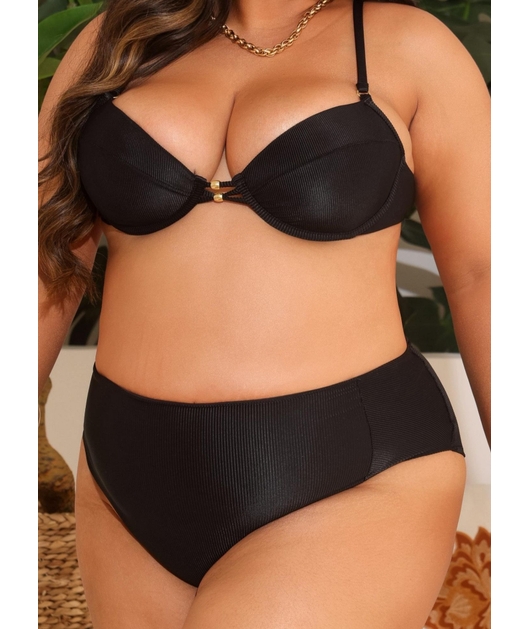BIQUÍNI MEIA TAÇA CALCINHA HOT PANT PRETO COLEÇÃO BEACH CURVE