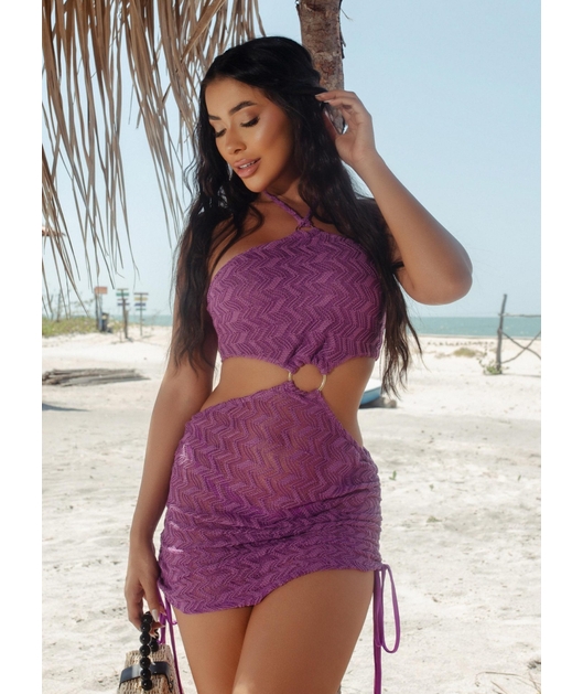 SAÍDA DE PRAIA RECORTE CURTA COM ARGOLA ROXO FÚCSIA COLEÇÃO PE NA AREIA