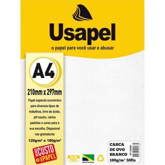 PAPEL CASCA DE OVO 180G 50F A4 25009 - BRANCO - UN - USAPEL