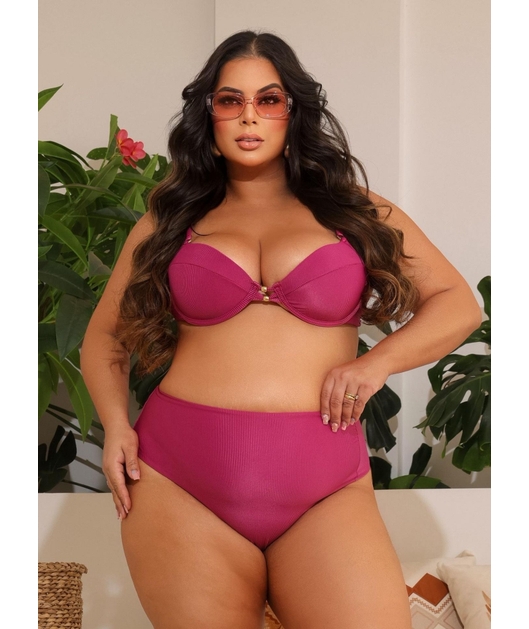 BIQUÍNI MEIA TAÇA CALCINHA HOT PANT ROSA COLEÇÃO BEACH CURVE