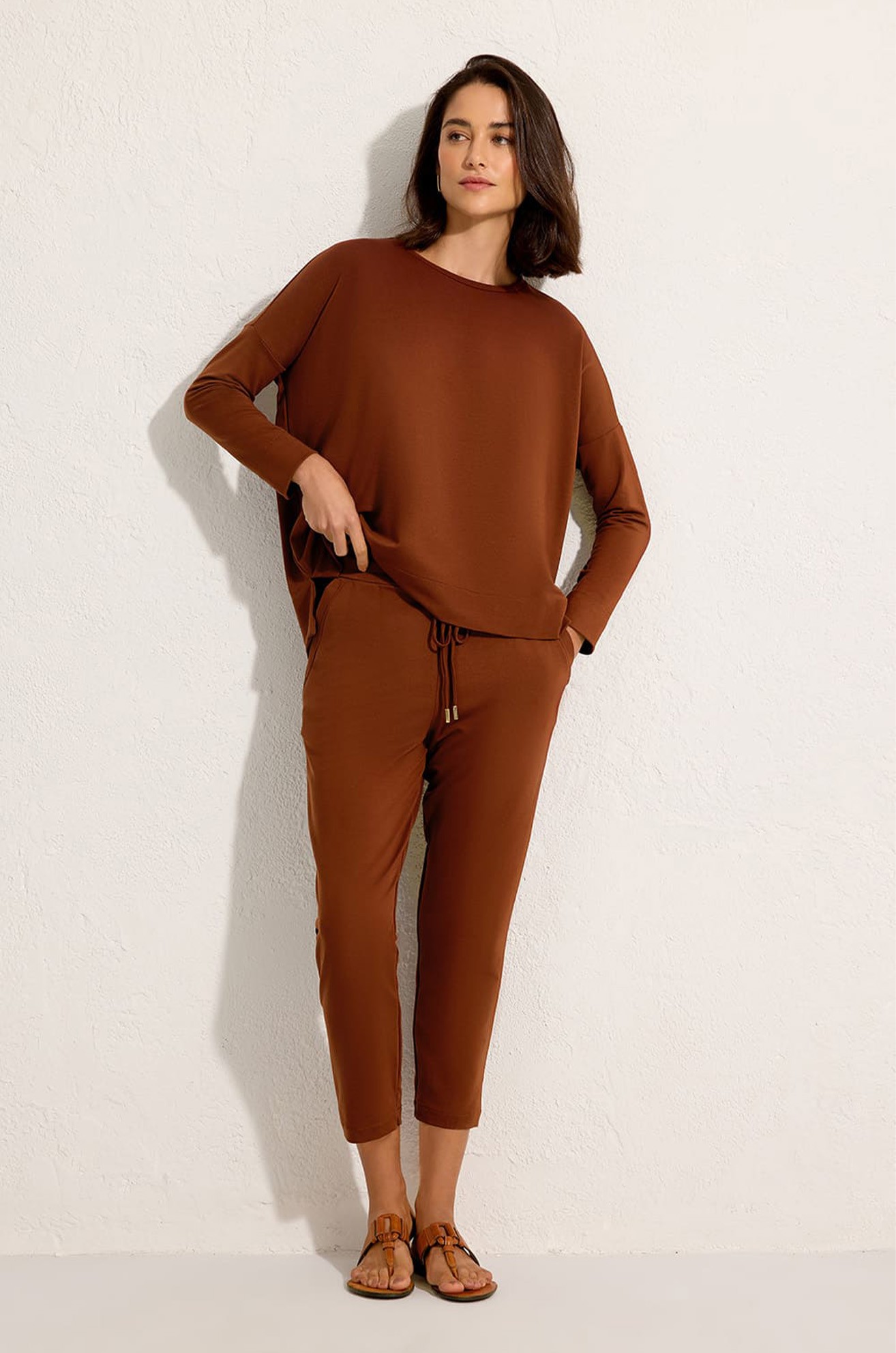 BLUSA MOLETINHO MANGA LONGA MARROM CAPUCCINO