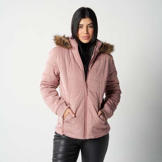 JAQUETA FEMININA PUFFER COM CAPUZ ROSÉ PADRÃO