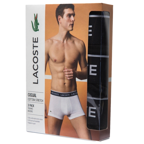 PACK DE TRÊS CUECAS TRUNKS PRETA LACOSTE