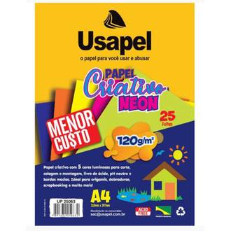 PAPEL CRIATIVO NEON 120G A4 25FL - 5 CORES - PCT 20 - USAPEL