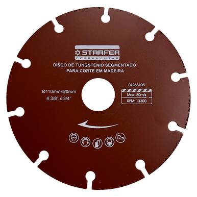 DISCO DE TUNGSTÊNIO SEGMENTADO PARA MADEIRA 110 X 20 MM STARFER