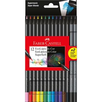 LAPIS DE COR SUPERSOFT REDONDO 12 CORES + 2  ECOLAPIS - C/12 - CX 12 - FABER