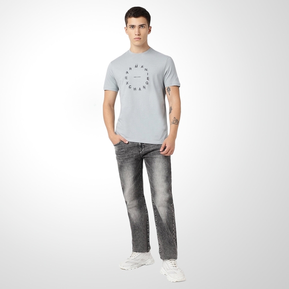 CAMISETA ARMANI EXCHANGE MASCULINA REGULAR FIT LOGO REDONDO CINZA
