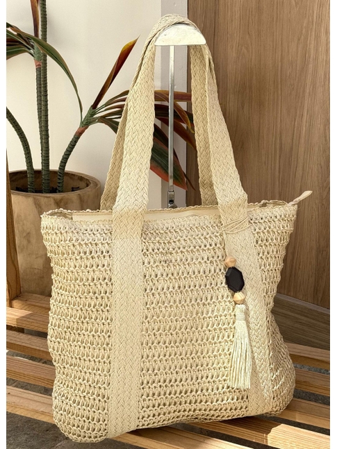 BOLSA TOTE CLÁSSICA PALHA OFF WHITE