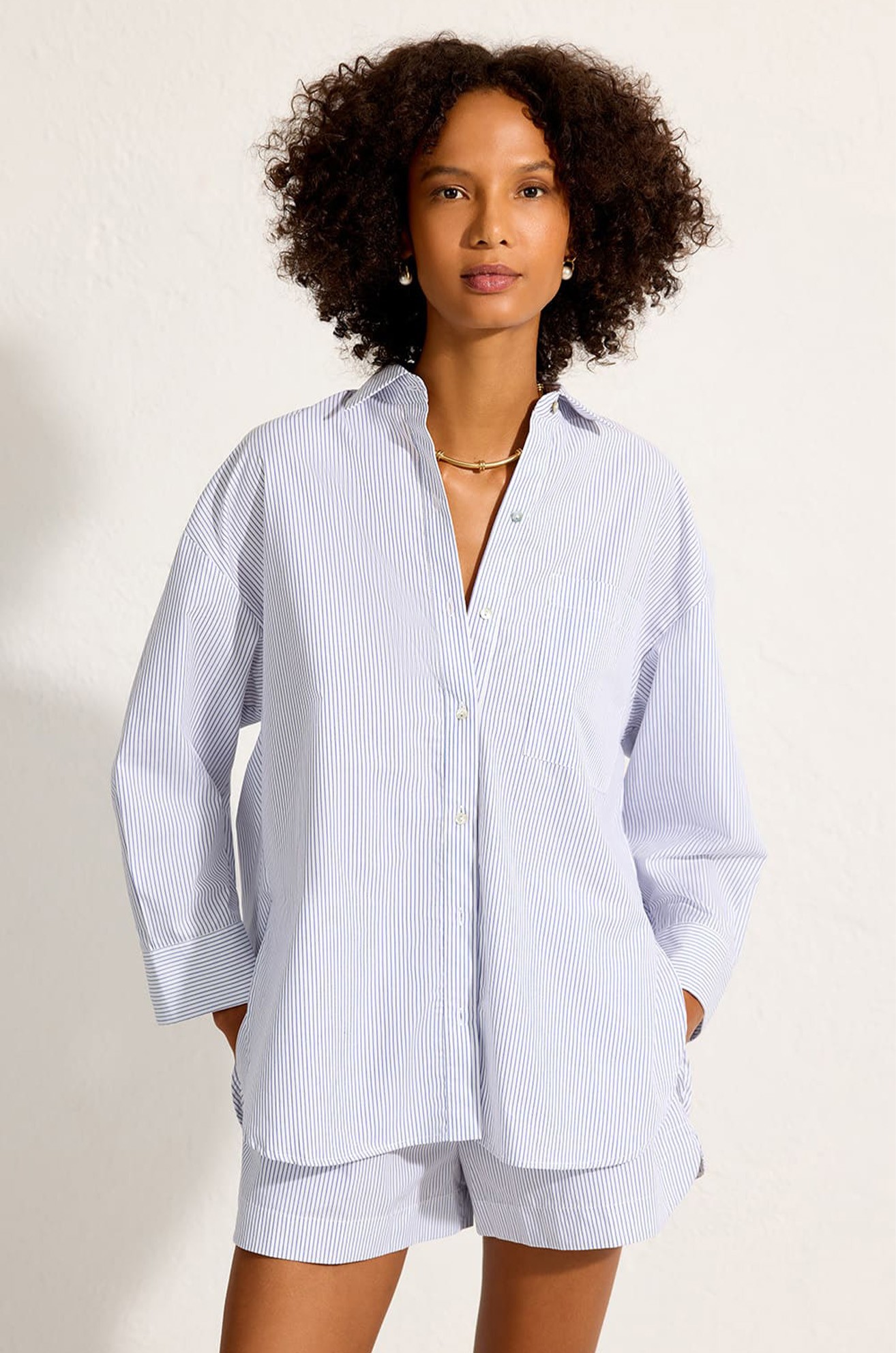 CAMISA LISTRA FIO TINTO MARINHO