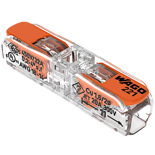 CONECTORES DE EMENDA PARA FIOS WAGO INLINE COM ALAVANCA Ref: 221-2411