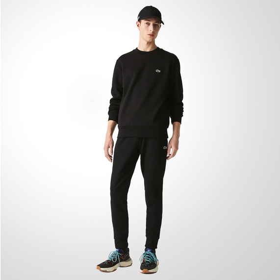 CALÇA MASCULINA ESPORTIVA EM FLEECE ALGODÃO PRETA LACOSTE