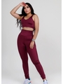 CONJUNTO FIT TRILOBAL TOP BASIC CALÇA COS ALTO FAIXA MALBEC - 1