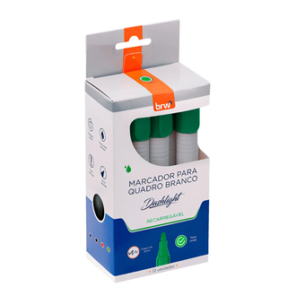 MARCADOR PINCEL QUADRO BRANCO DASHLIGHT - RECARREGAVEL - VERDE - CX 12 - BRW