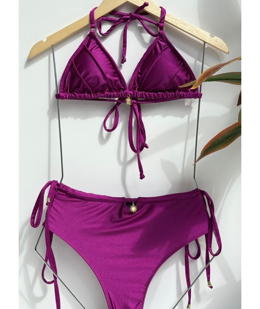 BIQUÍNI CORTININHA CALCINHA ALTA COM AMARRAÇÃO ROXO FÚCSIA COLEÇÃO SERENA TRIO 32